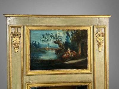 XVIIIth CENTURY LAMQUED WOOD TRUMEAU LOUIS XVI PERIOD WITH ORIGINAL PAINTING