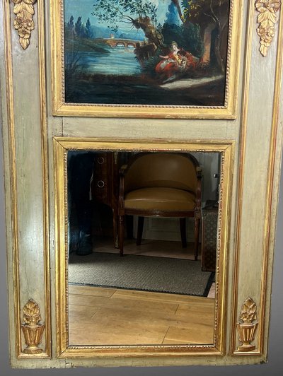 XVIIIth CENTURY LAMQUED WOOD TRUMEAU LOUIS XVI PERIOD WITH ORIGINAL PAINTING