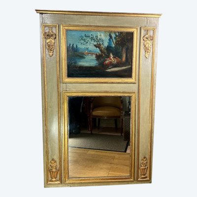 XVIIIth CENTURY LAMQUED WOOD TRUMEAU LOUIS XVI PERIOD WITH ORIGINAL PAINTING