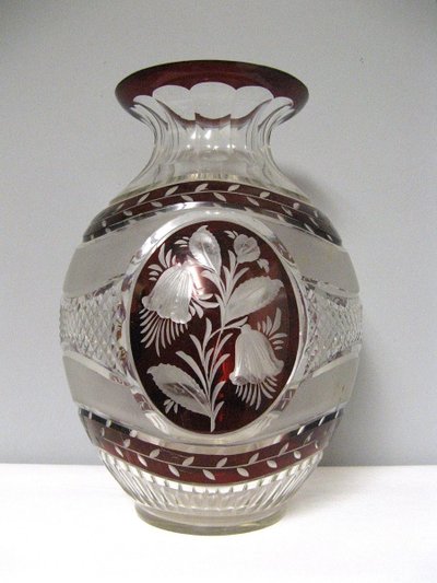 Bohemian Engraved Crystal Vase XIXth Art Nouveau.