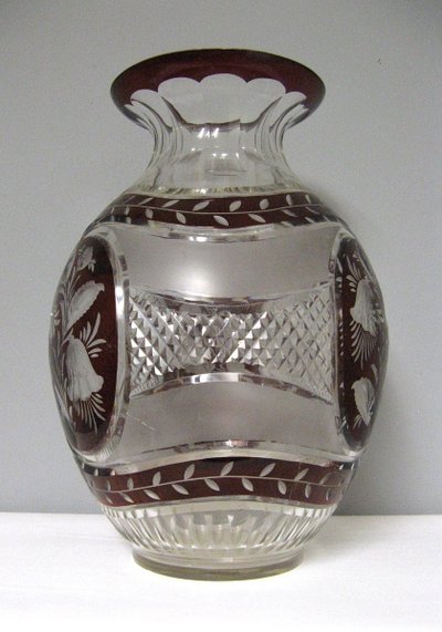 Bohemian Engraved Crystal Vase XIXth Art Nouveau.