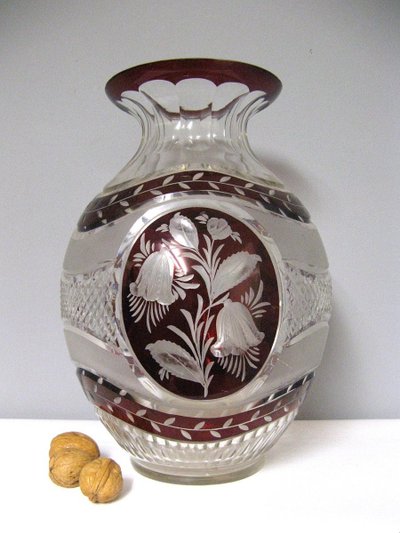 Bohemian Engraved Crystal Vase XIXth Art Nouveau.