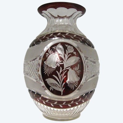 Bohemian Engraved Crystal Vase XIXth Art Nouveau.