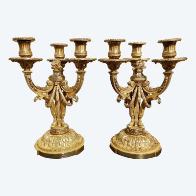 Coppia di candelabri in ormù in stile neoclassico secondo Delafosse JC. XIX secolo