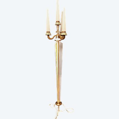 Important lampadaire en cristal de Sèvres et laiton XXe siècle