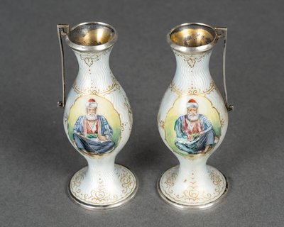 A pair of enamel miniature vases, late 19th century