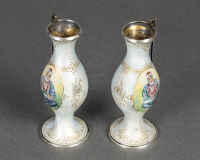 A pair of enamel miniature vases, late 19th century