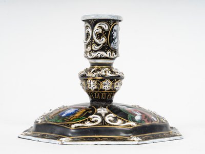 A Renaissance enamel candlestick, late 19th century