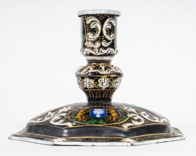 A Renaissance enamel candlestick, late 19th century