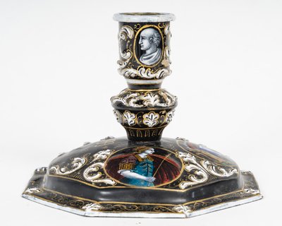 A Renaissance enamel candlestick, late 19th century