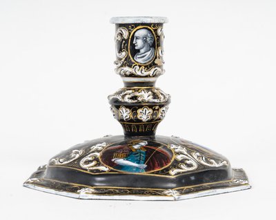 A Renaissance enamel candlestick, late 19th century