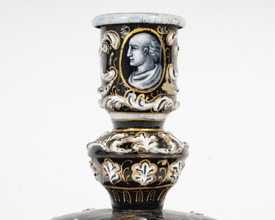 A Renaissance enamel candlestick, late 19th century