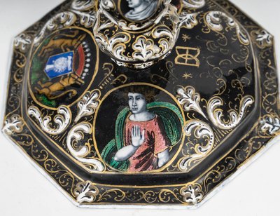 A Renaissance enamel candlestick, late 19th century