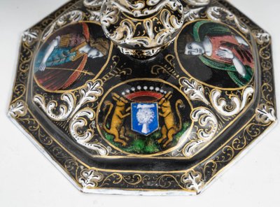 A Renaissance enamel candlestick, late 19th century