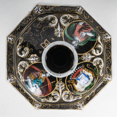 A Renaissance enamel candlestick, late 19th century