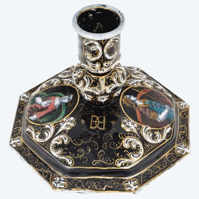 A Renaissance enamel candlestick, late 19th century