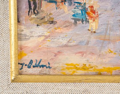 Serge Belloni (1925-2005) - Il Palazzo di Giustizia e i Bouquinistes olio su tavola 1990 ca.