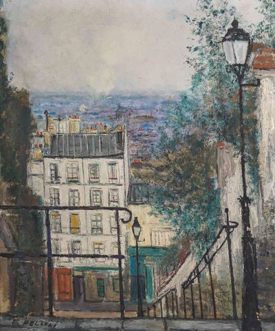 Serge Belloni (1925-2005), The Staircase on the Rue du Calvaire in Montmartre, Oil on canvas, Circa 