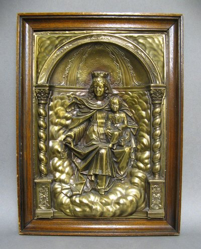 High Relief Copper Madonna and Child.