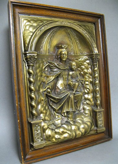High Relief Copper Madonna and Child.
