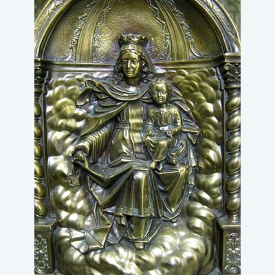 High Relief Copper Madonna and Child.