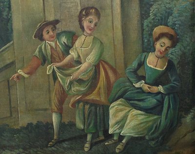 Specchio in legno dipinto Trumeau, stile Luigi XV - Prima metà del XX secolo