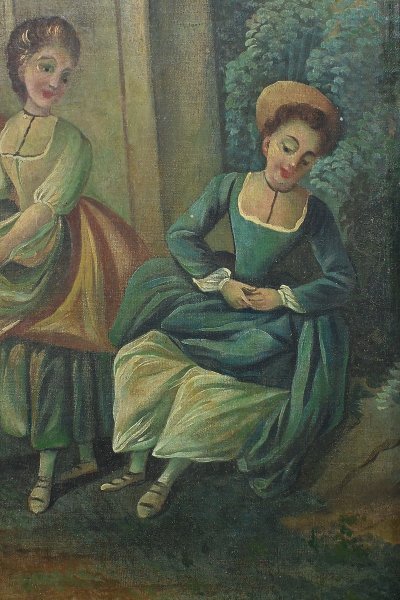 Specchio in legno dipinto Trumeau, stile Luigi XV - Prima metà del XX secolo