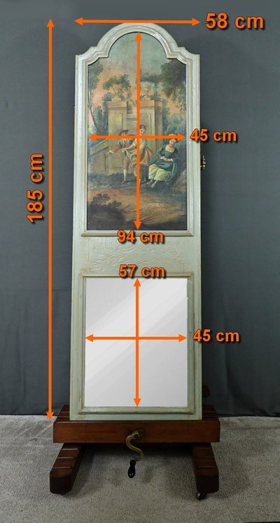 Specchio in legno dipinto Trumeau, stile Luigi XV - Prima metà del XX secolo