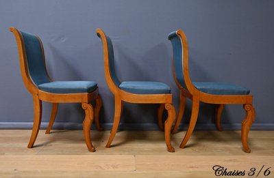 Suite de 6 Chaises en Erable et Merisier, style Charles X – Milieu XXe