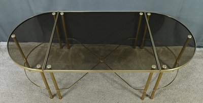 Table Basse Tripartite en Verre, style Maison Baguès – 1950