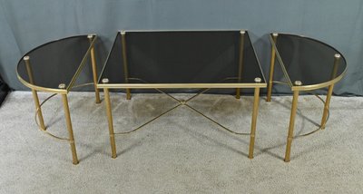 Table Basse Tripartite en Verre, style Maison Baguès – 1950