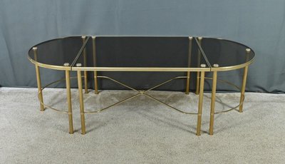 Table Basse Tripartite en Verre, style Maison Baguès – 1950