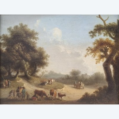 18th century Flemish school - Animated landscape with a herd of cows