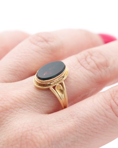 Anello in oro 18k in diaspro segreto, anello del veleno, anello francese, anello con sigillo