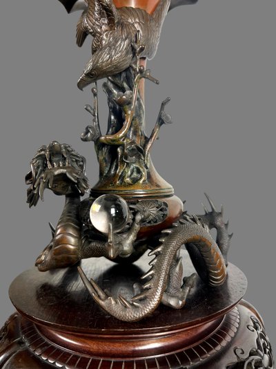 TAKAHASHI RYOUN, JAPANESE BRONZE VASES WITH DRAGONS AND BIRDS, MEIJI PERIOD