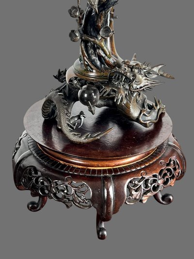 TAKAHASHI RYOUN, JAPANESE BRONZE VASES WITH DRAGONS AND BIRDS, MEIJI PERIOD