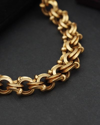 Important collier double maille en or jaune 18k, or massif, maille ancienne, collier napoléon III