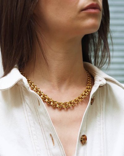 Important collier double maille en or jaune 18k, or massif, maille ancienne, collier napoléon III
