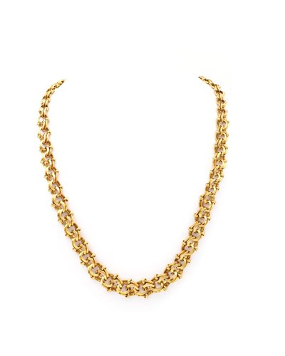 Important collier double maille en or jaune 18k, or massif, maille ancienne, collier napoléon III