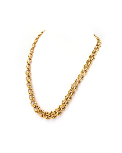 Important collier double maille en or jaune 18k, or massif, maille ancienne, collier napoléon III
