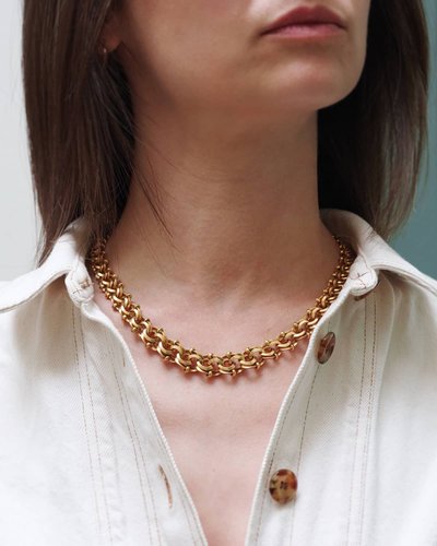 Important collier double maille en or jaune 18k, or massif, maille ancienne, collier napoléon III