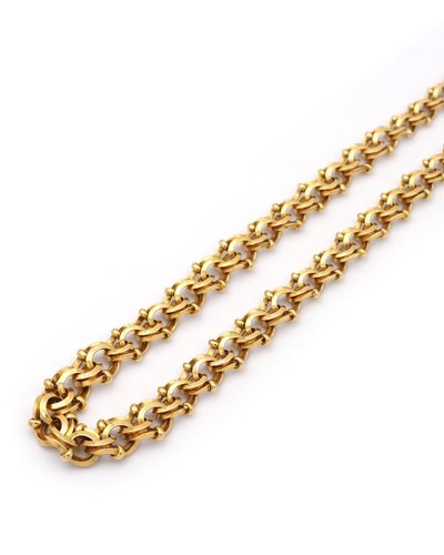 Important collier double maille en or jaune 18k, or massif, maille ancienne, collier napoléon III