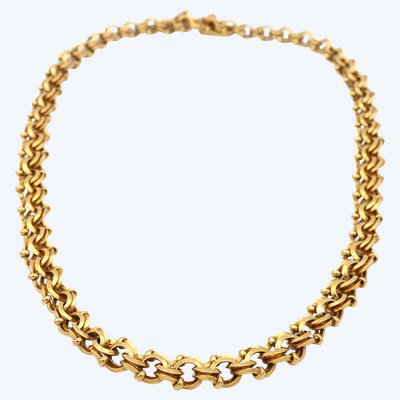 Important collier double maille en or jaune 18k, or massif, maille ancienne, collier napoléon III