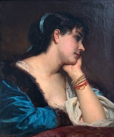 Träumende junge Frau von Leopold SCHLESSINGER (1814 / 1880)