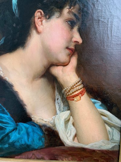 Träumende junge Frau von Leopold SCHLESSINGER (1814 / 1880)