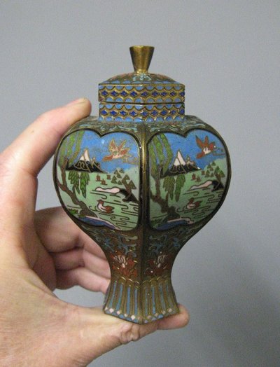 Miniature Chinese Cloisonné Cutlery Pots.