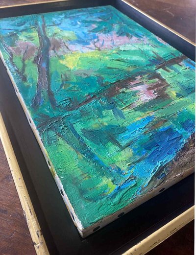 Painting "Reflets dans l'eau" HST from 1942 by Marcelle GUETTA-FATTAL (1922-2009)