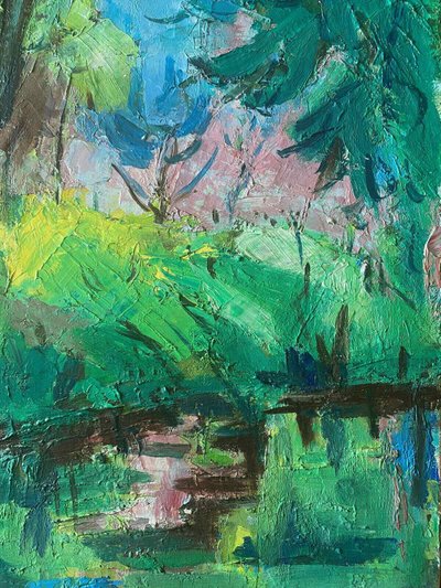 Painting "Reflets dans l'eau" HST from 1942 by Marcelle GUETTA-FATTAL (1922-2009)