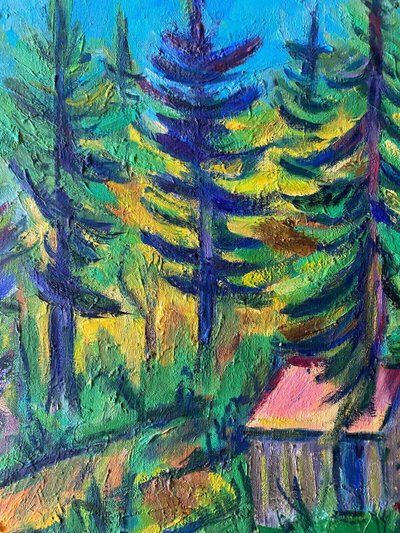 Gemälde "Hütte in den Tannen" Haute Savoie Marcelle GUETTA-FATTAL (1922-2009)