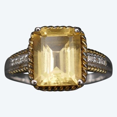 Bague citrine et diamants.